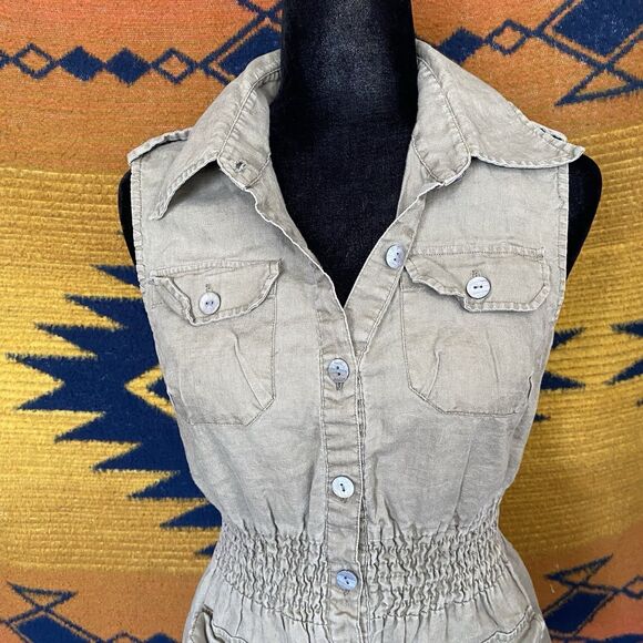 Y2K Yank 100% Linen Button Up Collared Blouse. Pockets! Sleevless. Size Medium. - Picture 11 of 16